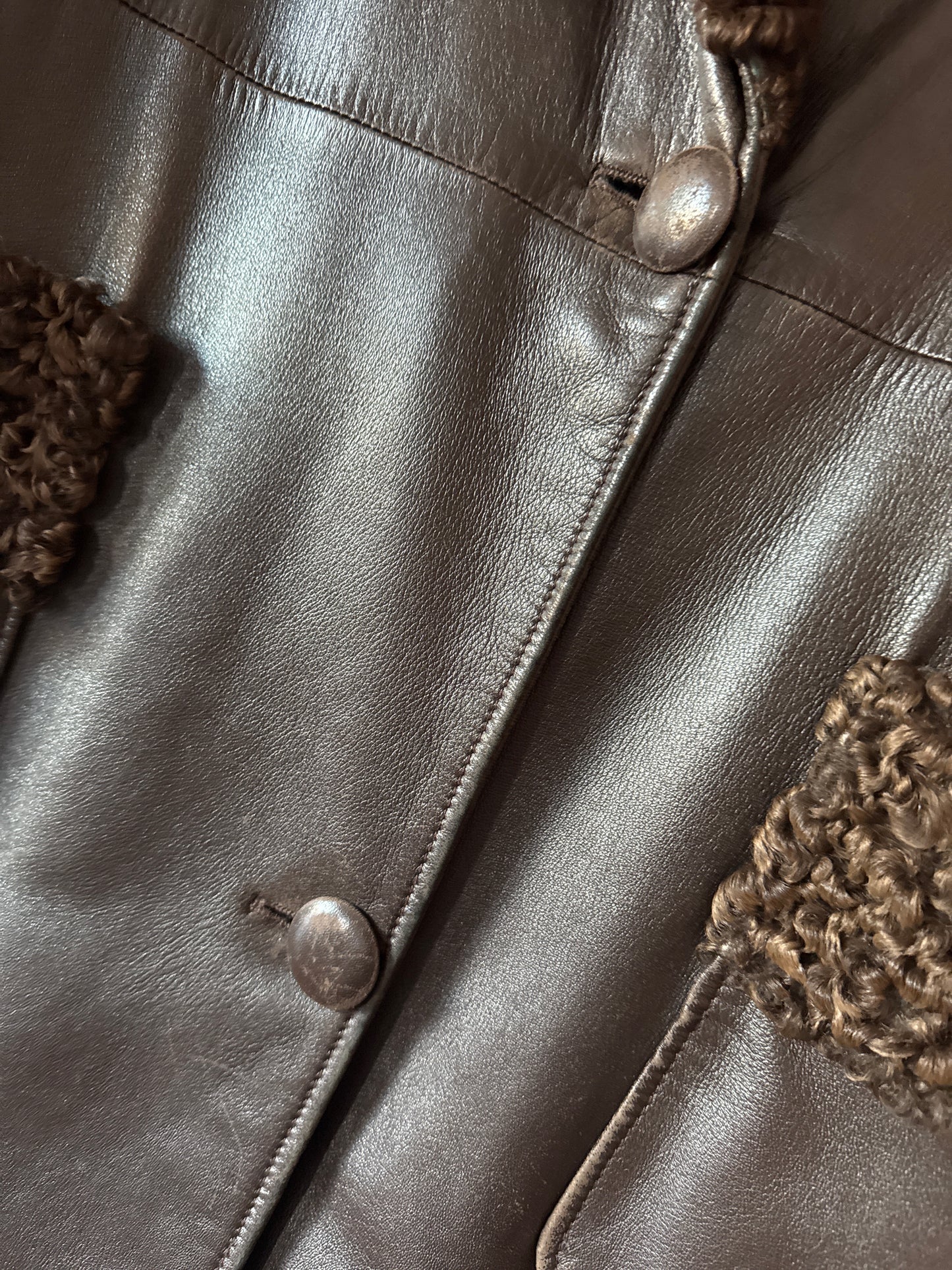 Whiskey & soda leather & astrakan coat