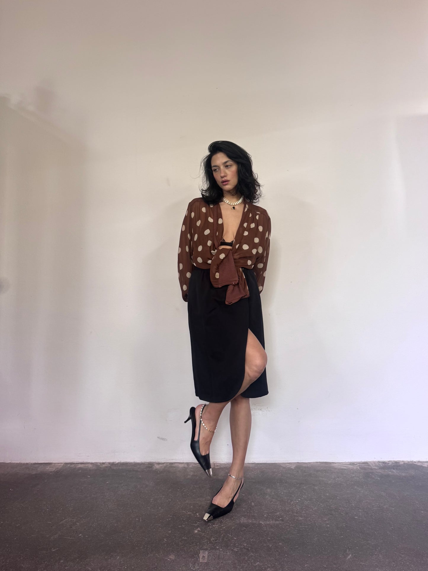 Polka dots silk blouse