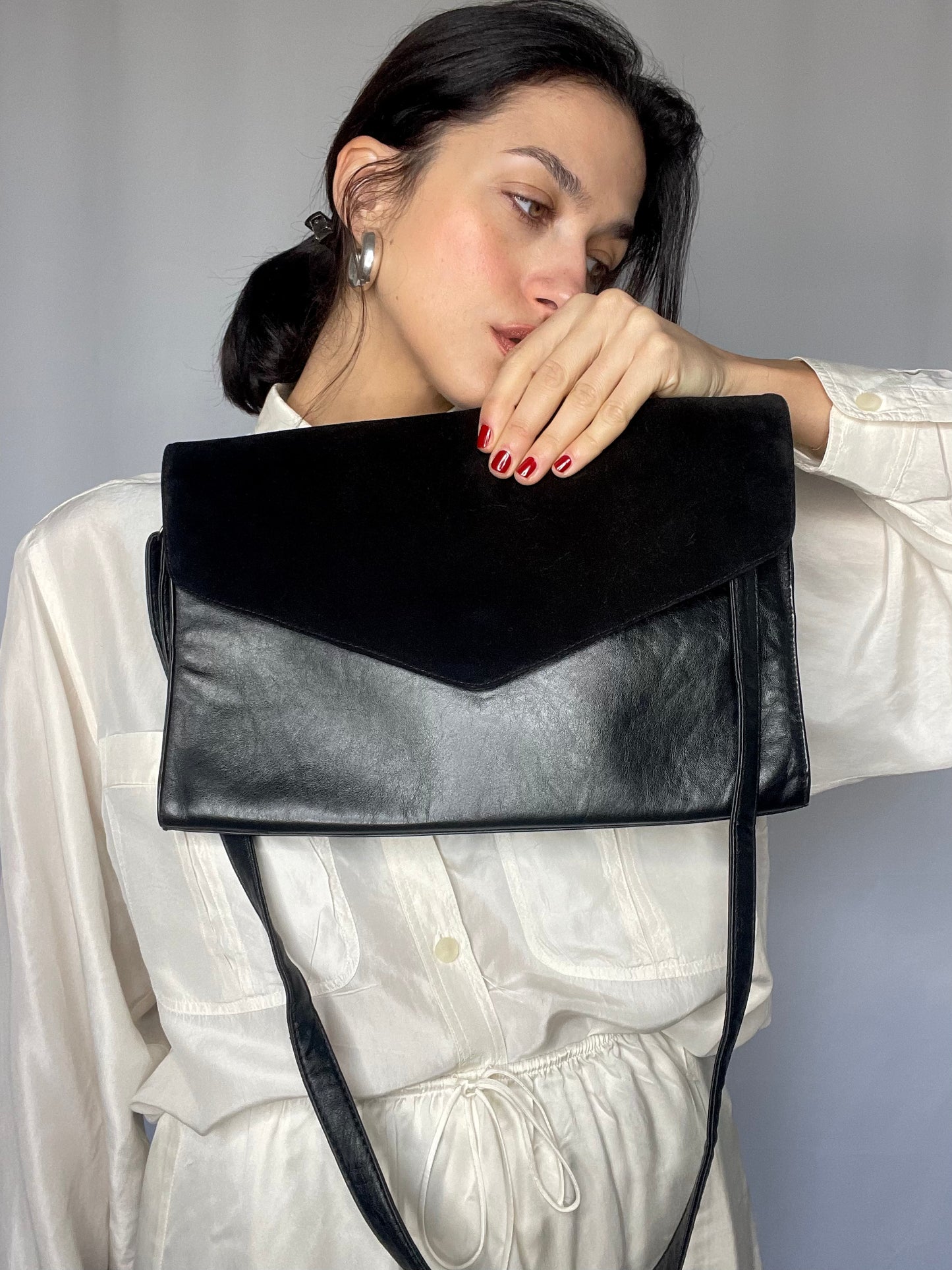 Velvet & leather bag