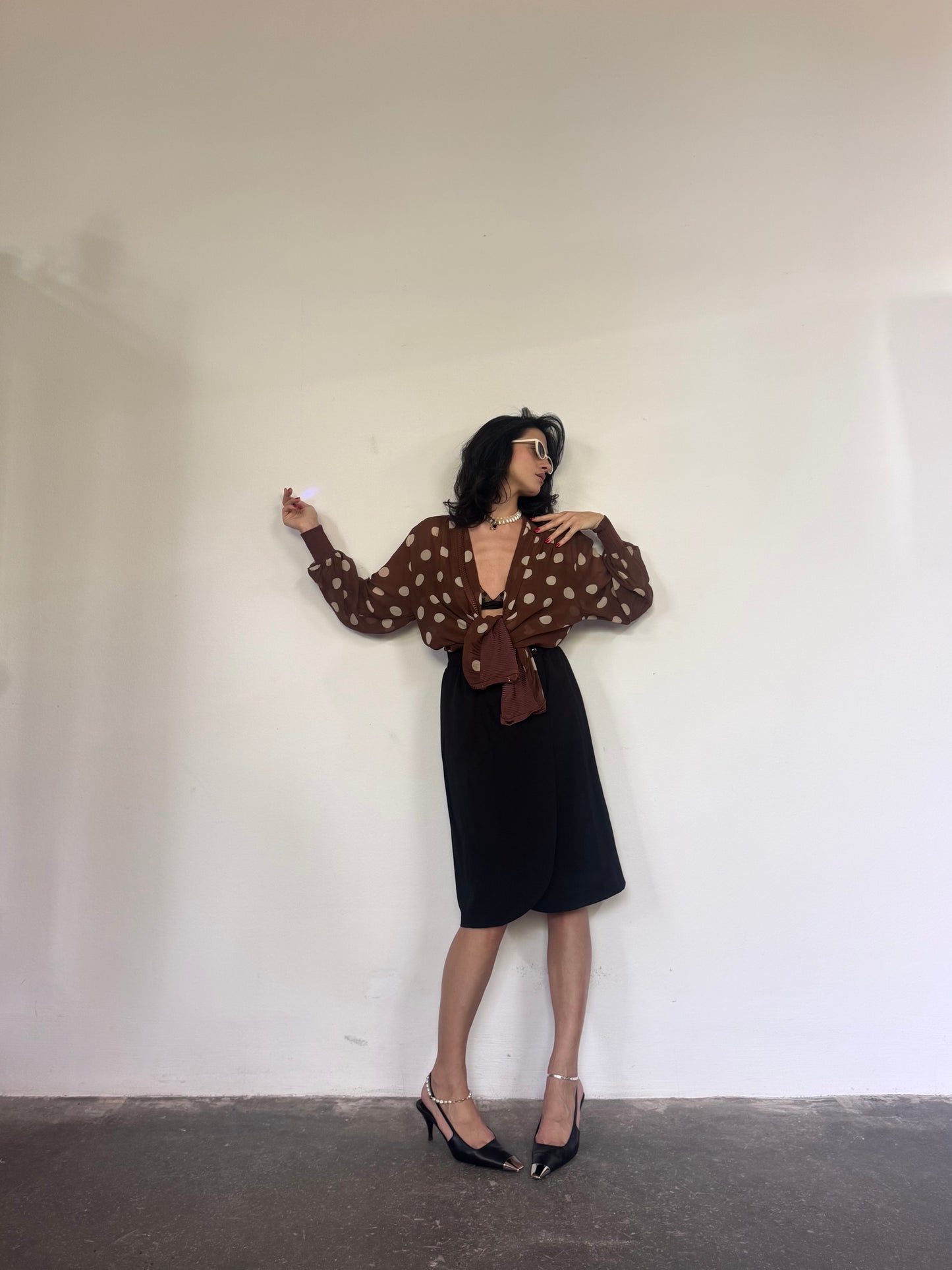 Polka dots silk blouse