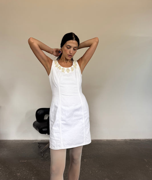 90s White denim precious dress