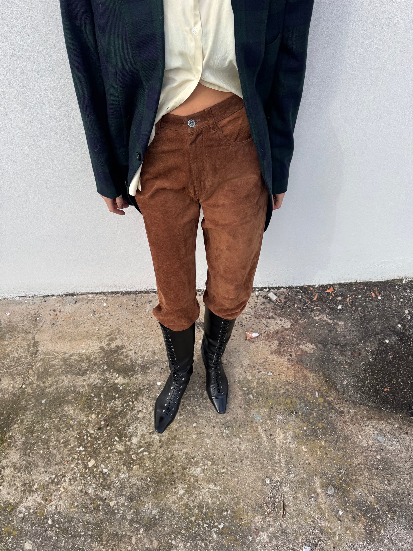 Suede carrot pants