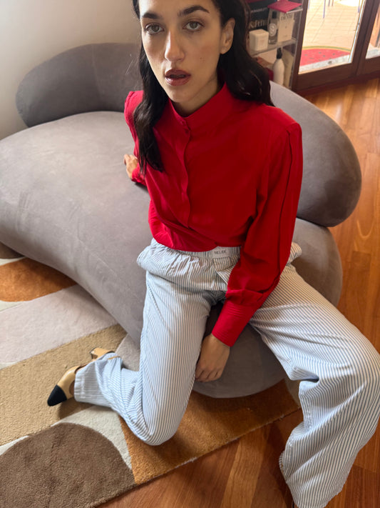 The cutest red silk shirt