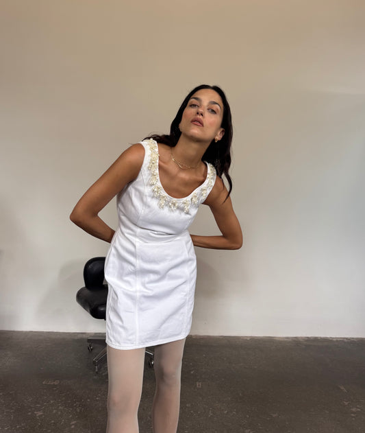 90s White denim precious dress