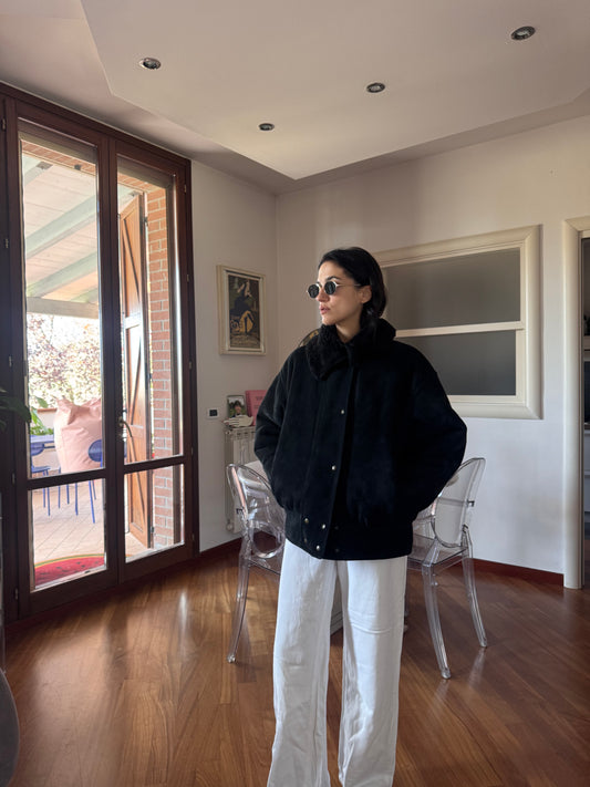 Black bomber shearling