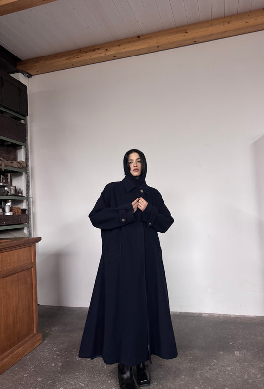 Dark blue princess wool coat