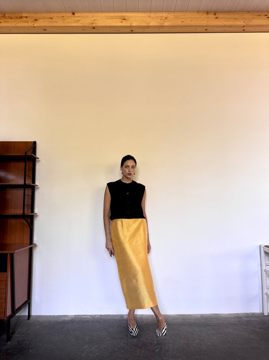 Yellow taffetà pencil skirt