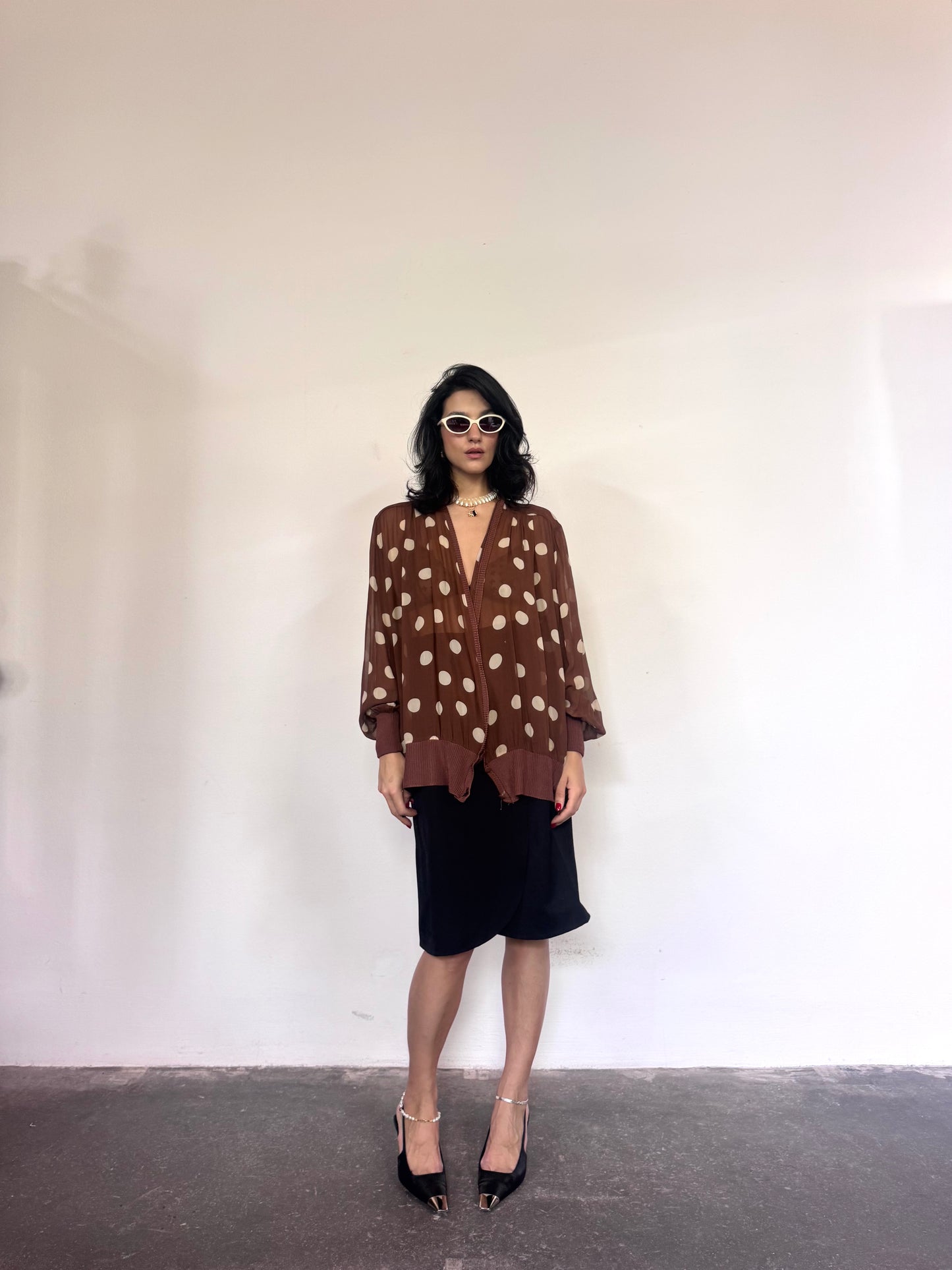 Polka dots silk blouse