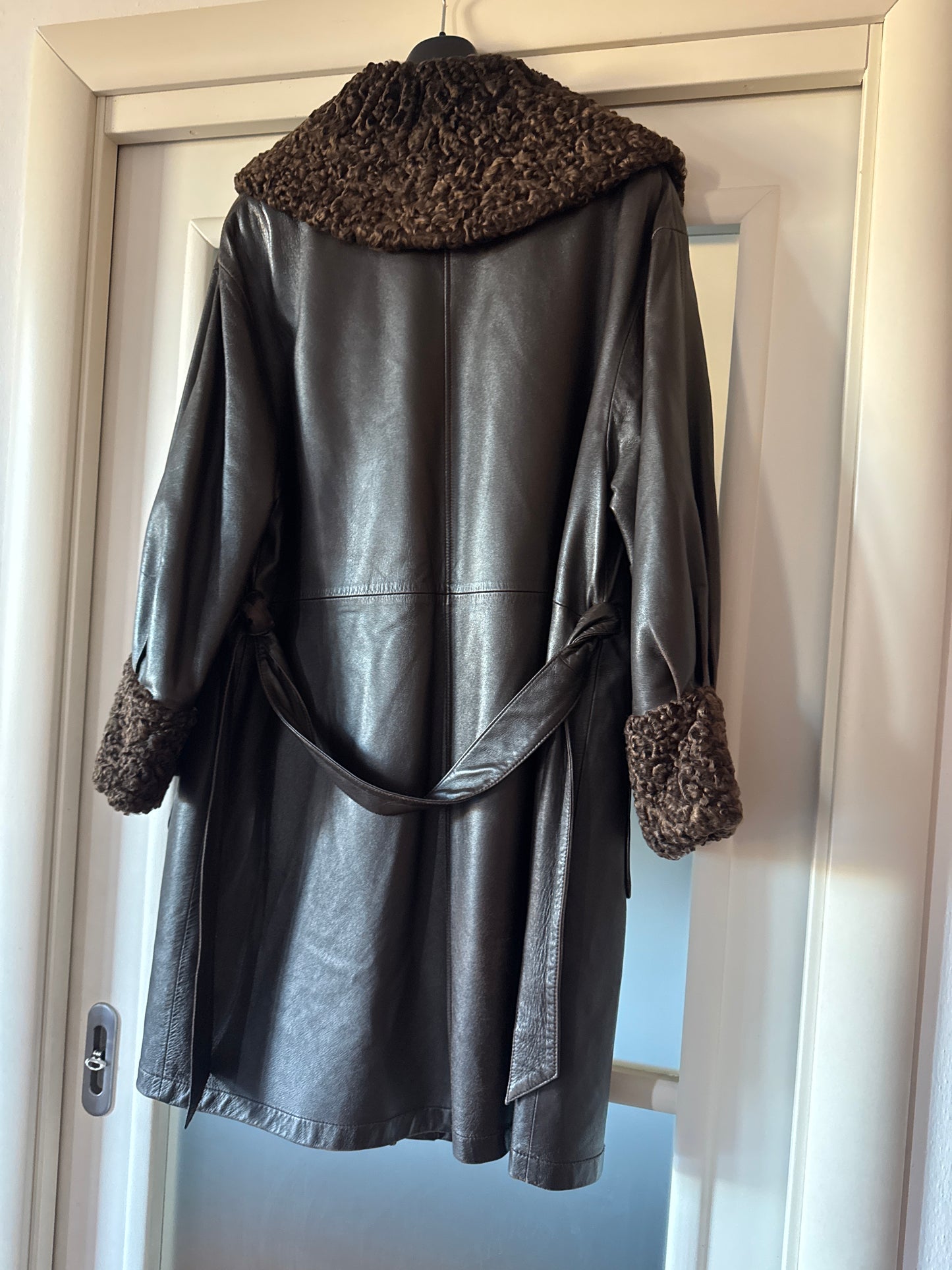 Whiskey & soda leather & astrakan coat