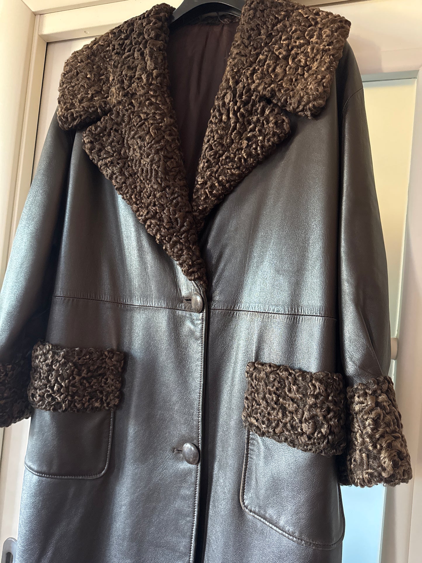 Whiskey & soda leather & astrakan coat