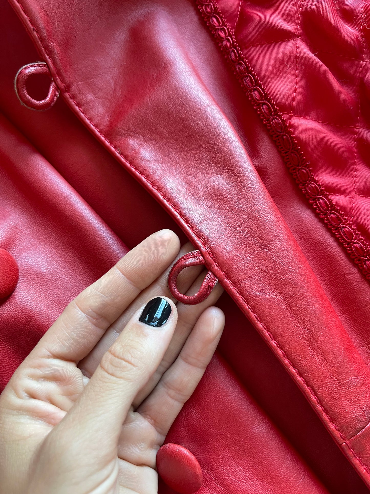 Cherry leather coat