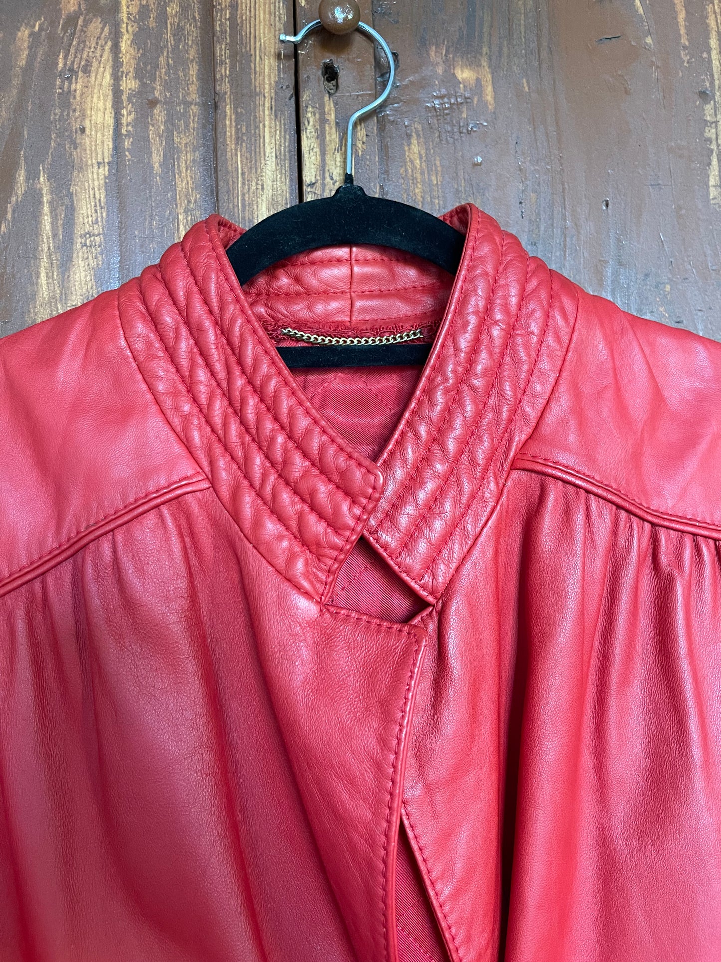 Cherry leather coat