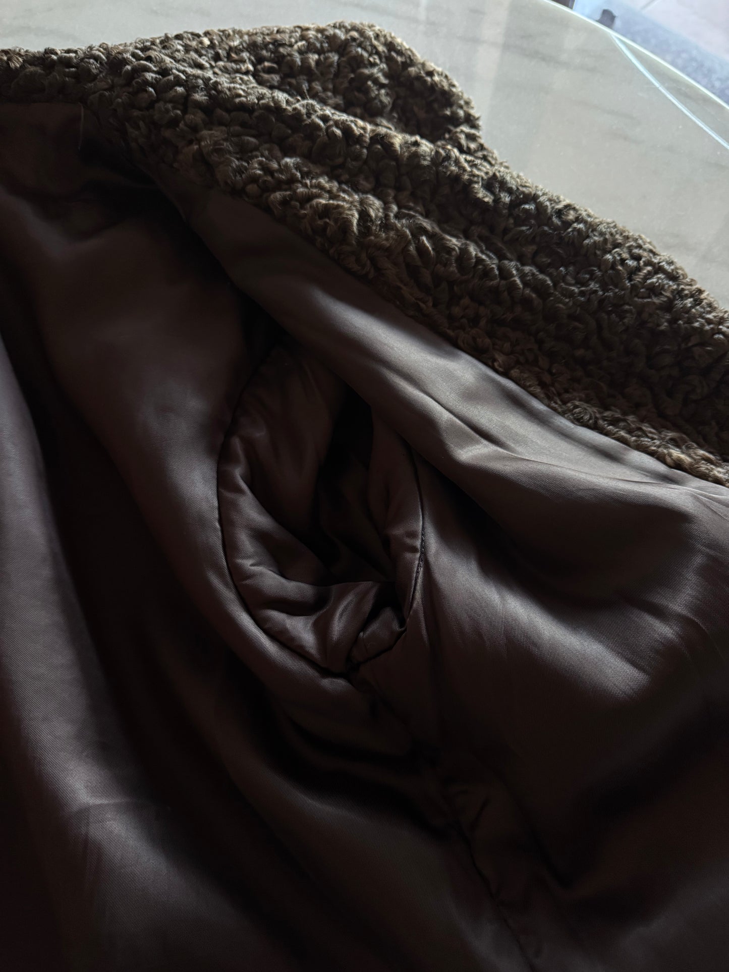 Whiskey & soda leather & astrakan coat