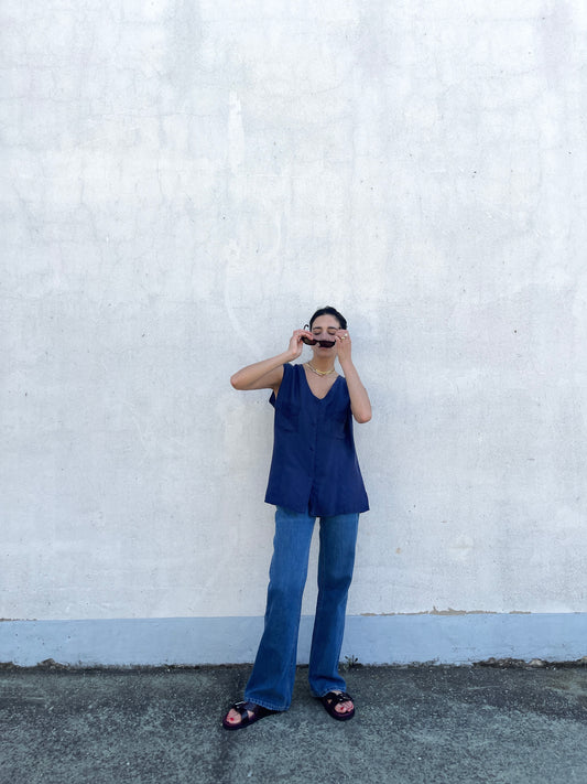 Deep blue silk blouse