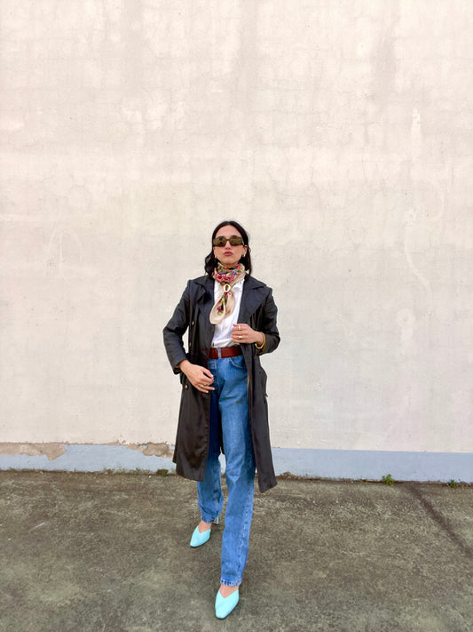 Dark brown leather trenchcoat