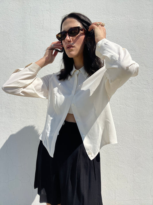 Pure silk cropped shirt