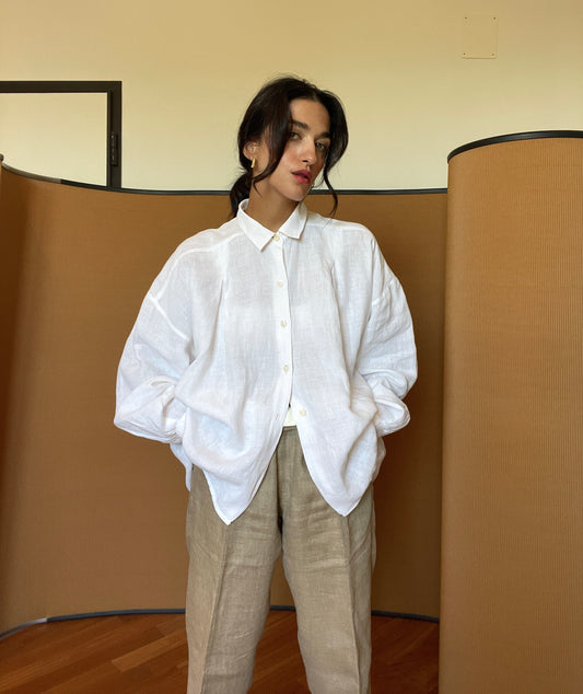 White maxi linen shirt