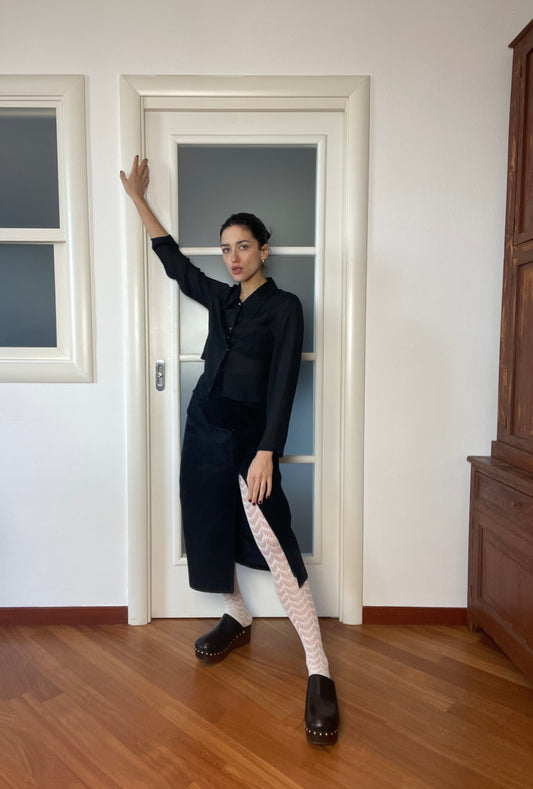 The suede dark blue pencil skirt