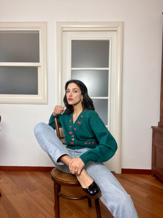 The Shetland wool green cardigan