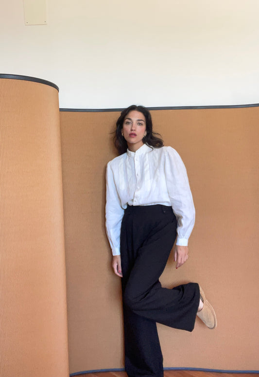 mandarin collar linen shirt