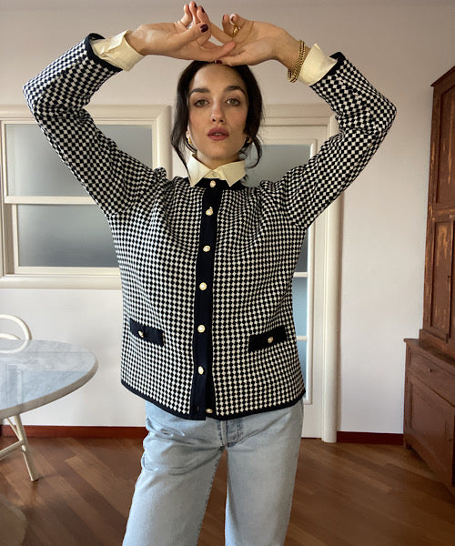 White & blue cardigan