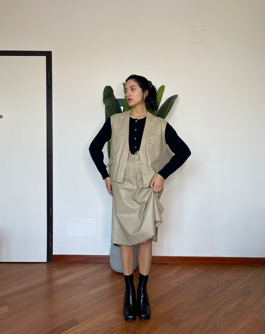 The leather sand vest & skirt