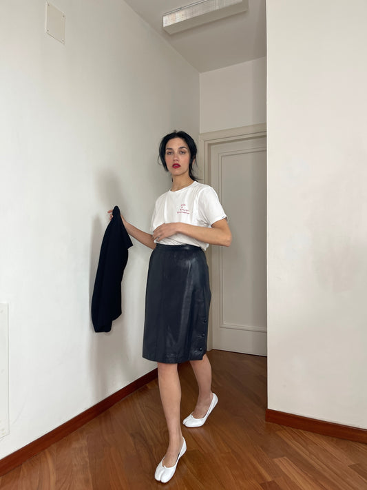 Blue leather pencil skirt