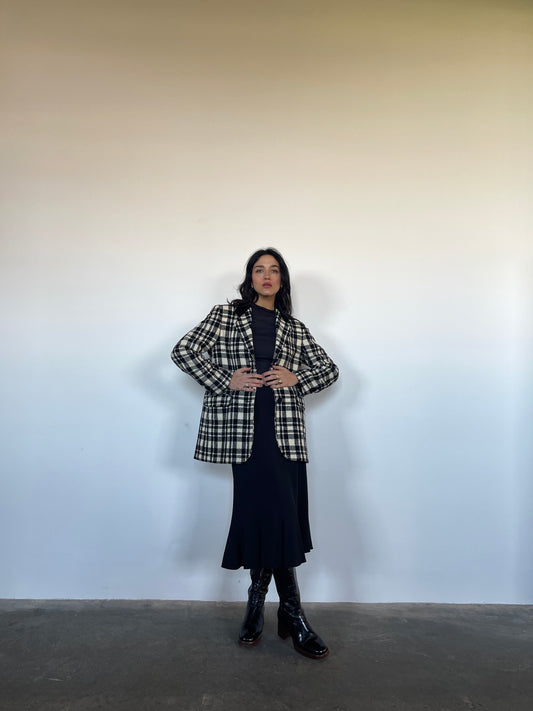 Black & white tartan blazer