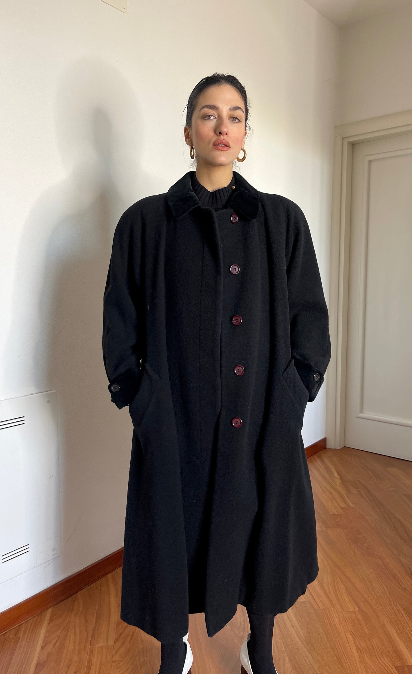 Black wool and velvet coat