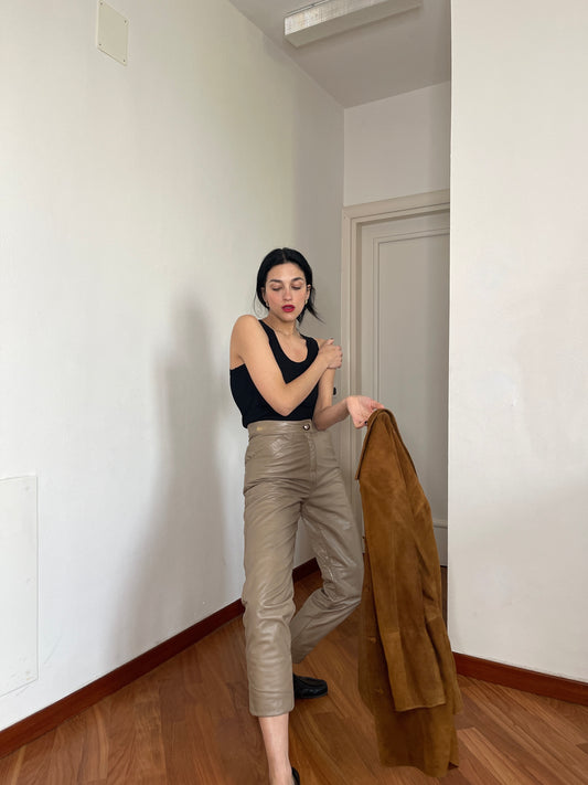 Sand leather pants